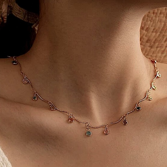 Zircon Drop Gold Plated Multicolor Necklace - Picture 3 of 5